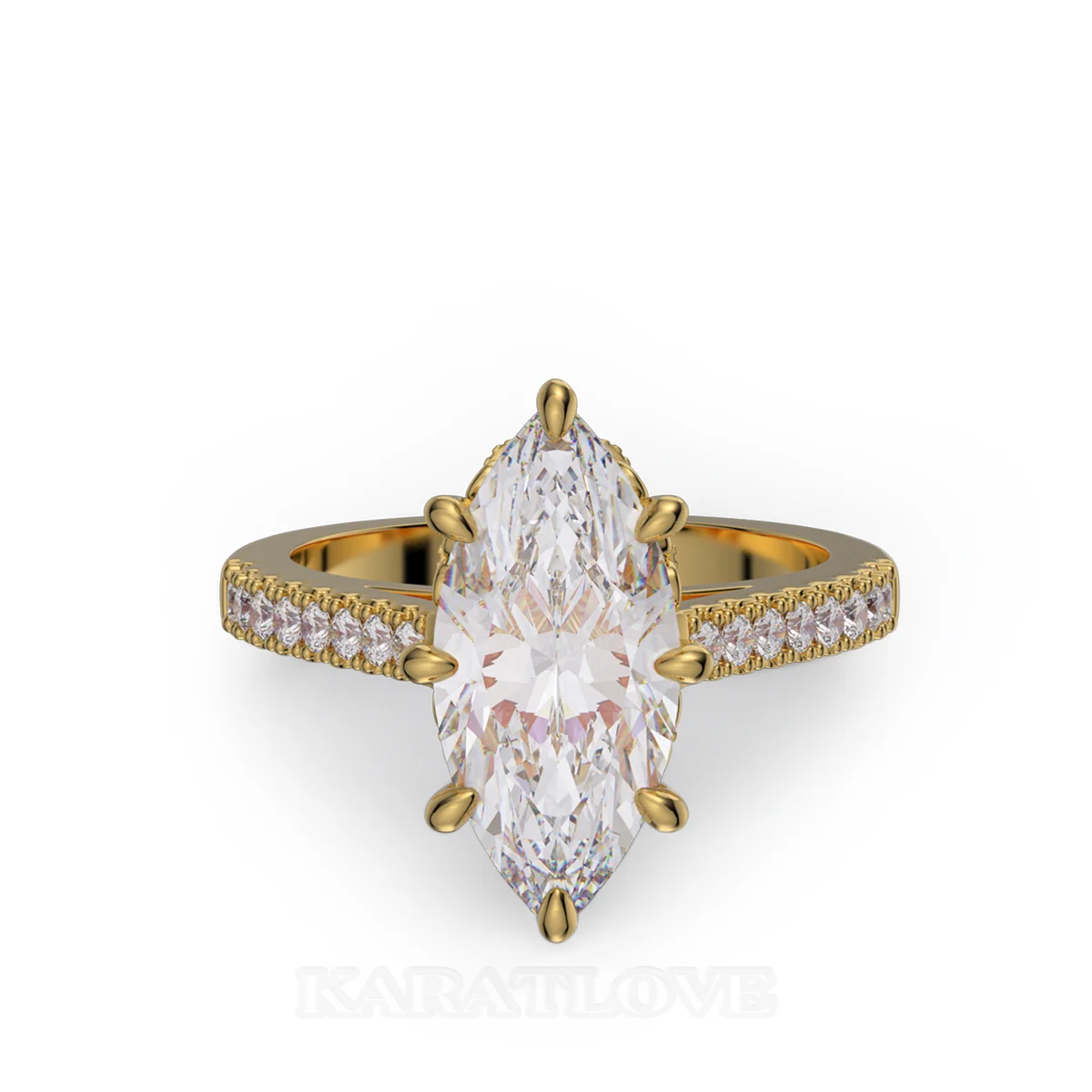 Marquise Cut Diamond White Sterling Silver Yellow Gold Engagement Ring