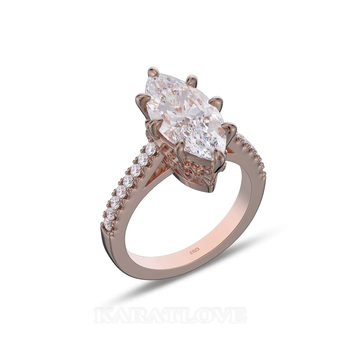 Marquise Cut Diamond White Sterling Silver Rose Gold Engagement Ring