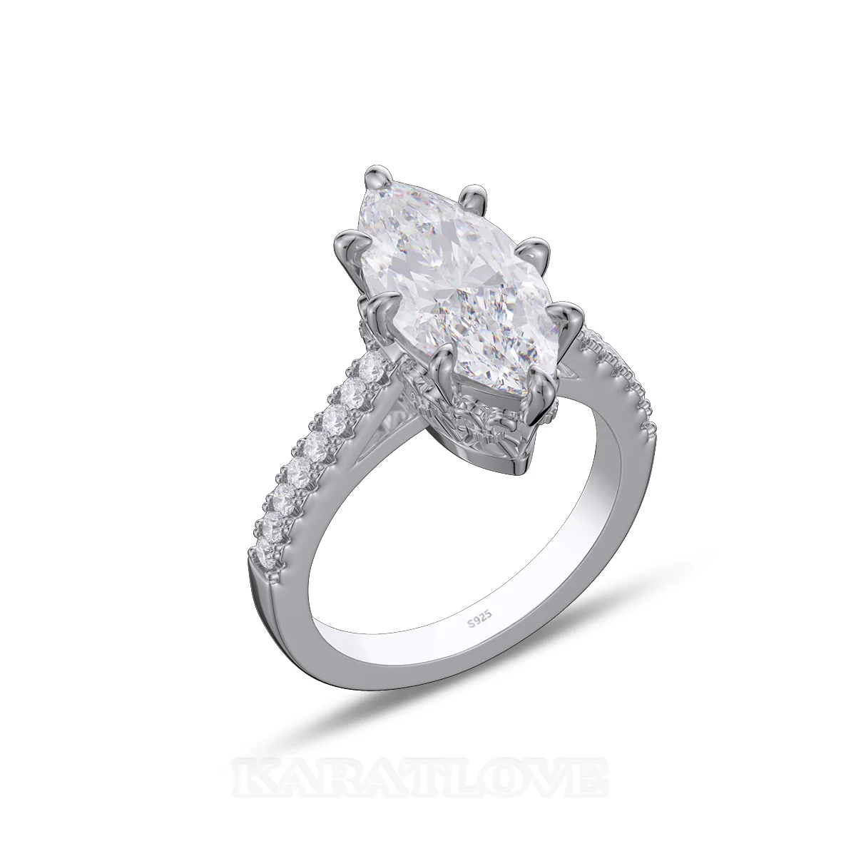 Marquise Cut Diamond White Sterling Silver Engagement Ring