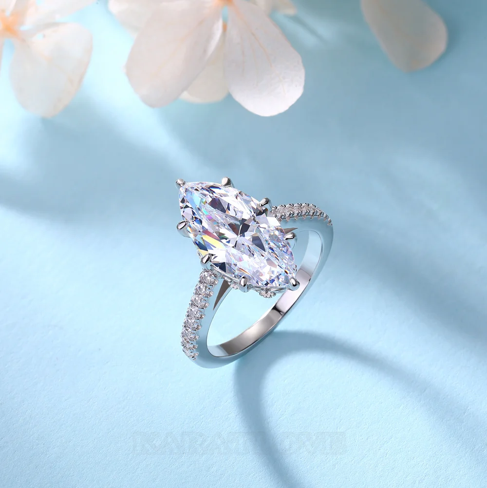 Marquise Cut Diamond White Sterling Silver Engagement Ring