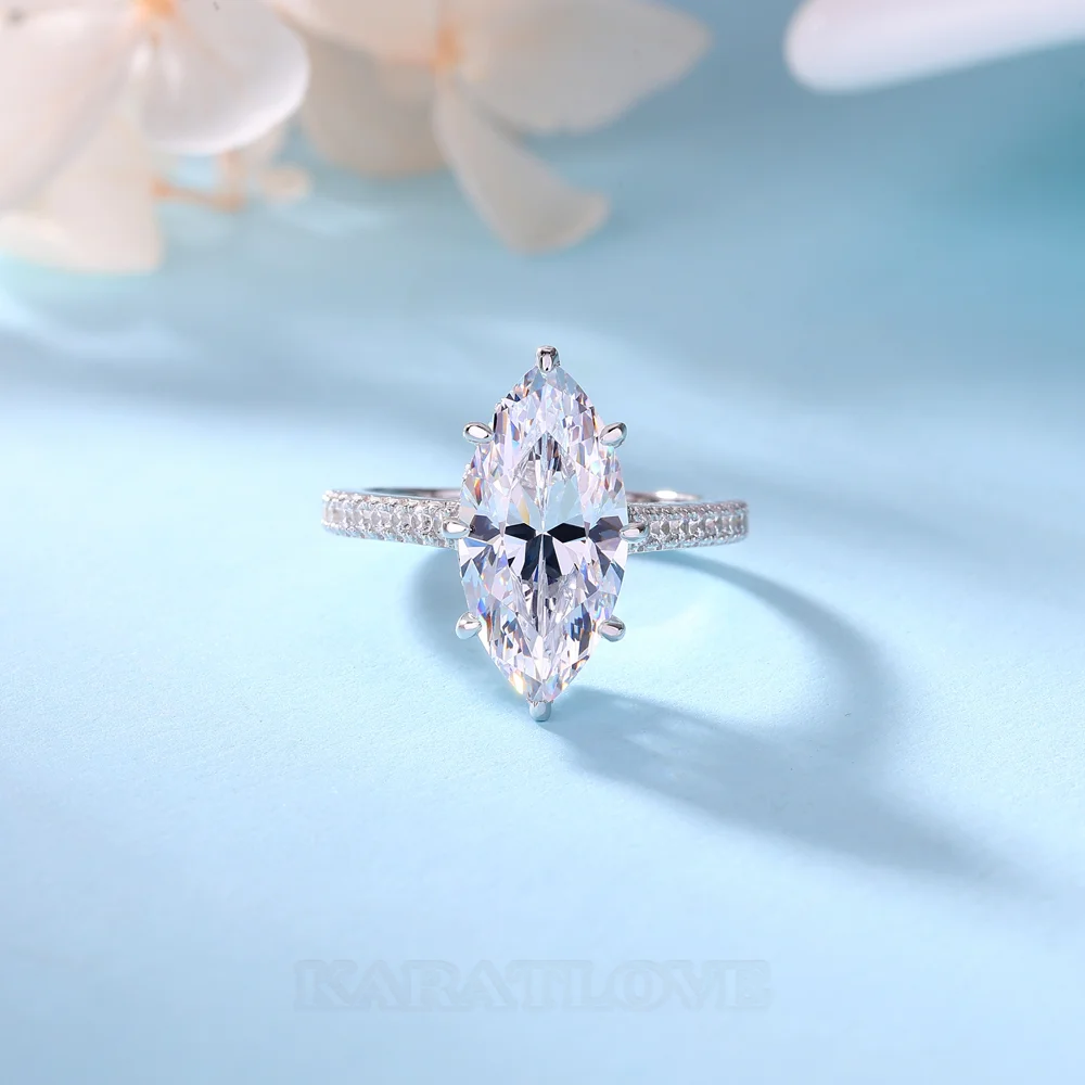 Marquise Cut Diamond White Sterling Silver Engagement Ring