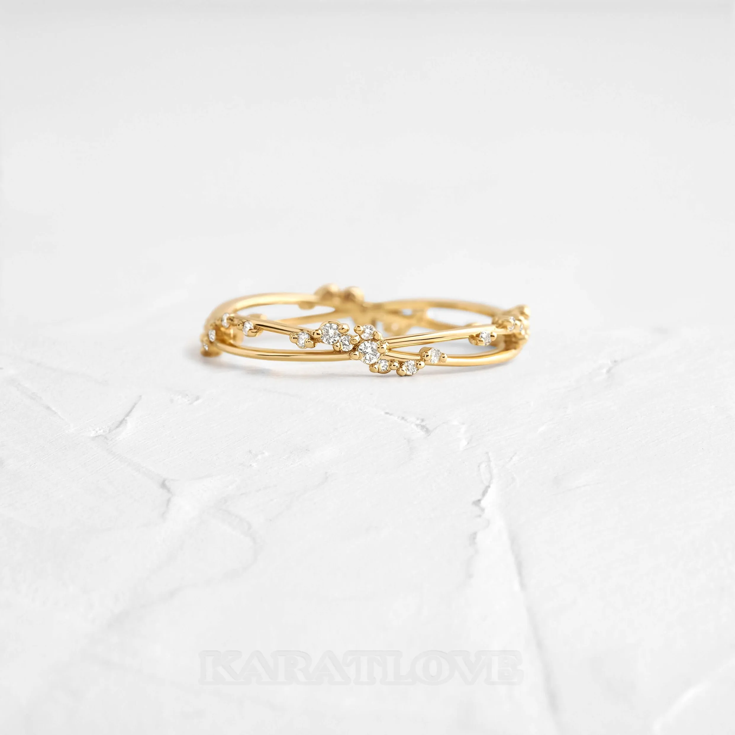 Round Cut Diamond White 925 Sterling Silver Yellow Gold Minimalist Stackable Band