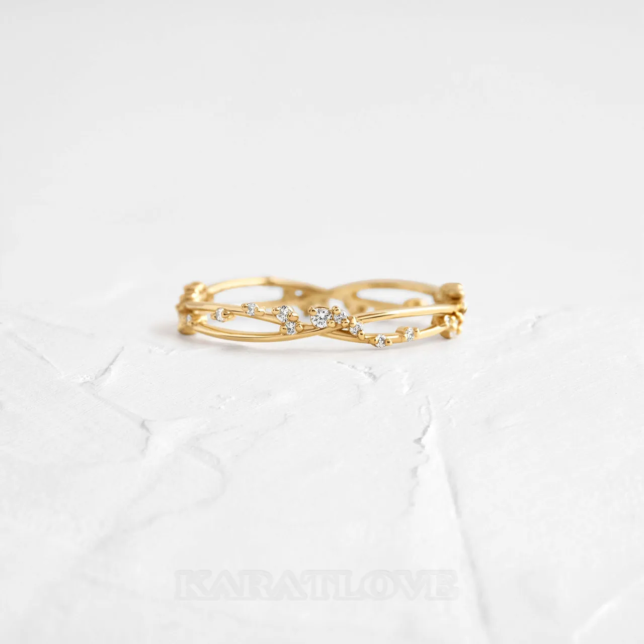 Round Cut Diamond White 925 Sterling Silver Yellow Gold Minimalist Stackable Band
