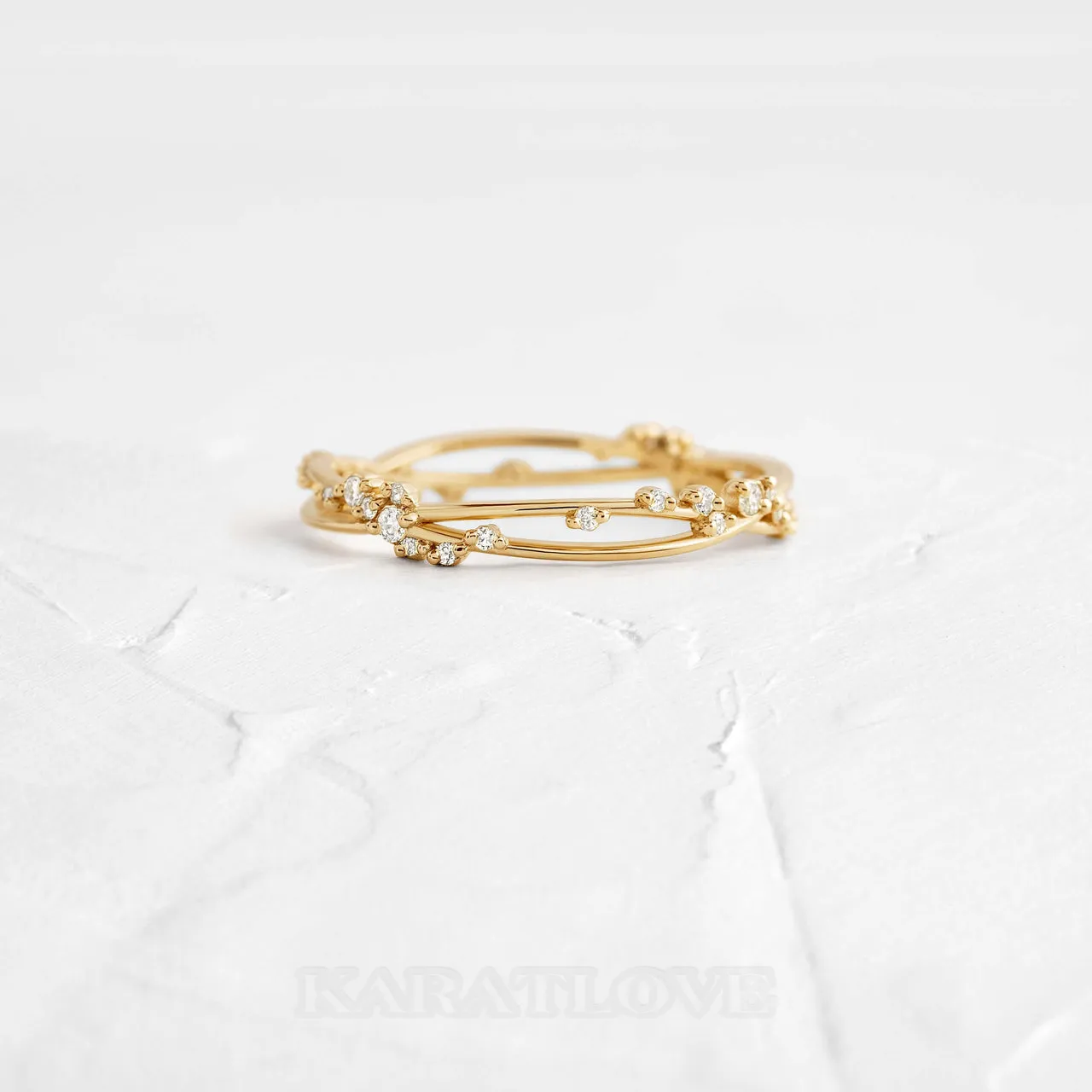 Round Cut Diamond White 925 Sterling Silver Yellow Gold Minimalist Stackable Band