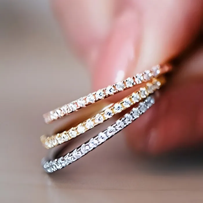 Round Cut Diamond White Sterling Silver Stackable Ring Eternity Wedding Band Round Cut Diamond White Sterling Silver Stackable Ring Eternity Wedding Band