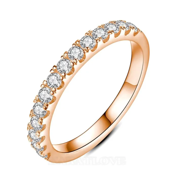 Round Cut Diamond White Sterling Silver Stackable Ring Eternity Wedding Band