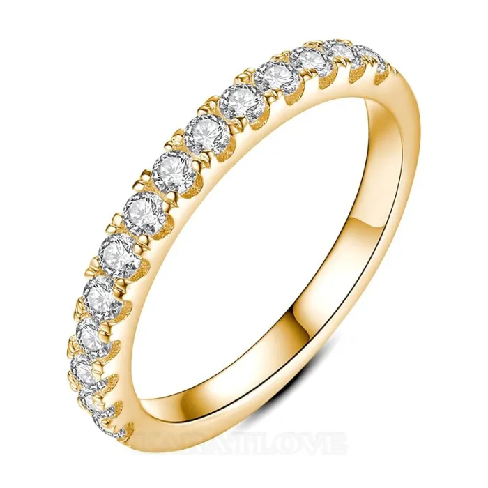 Round Cut Diamond White Sterling Silver Stackable Ring Eternity Wedding Band