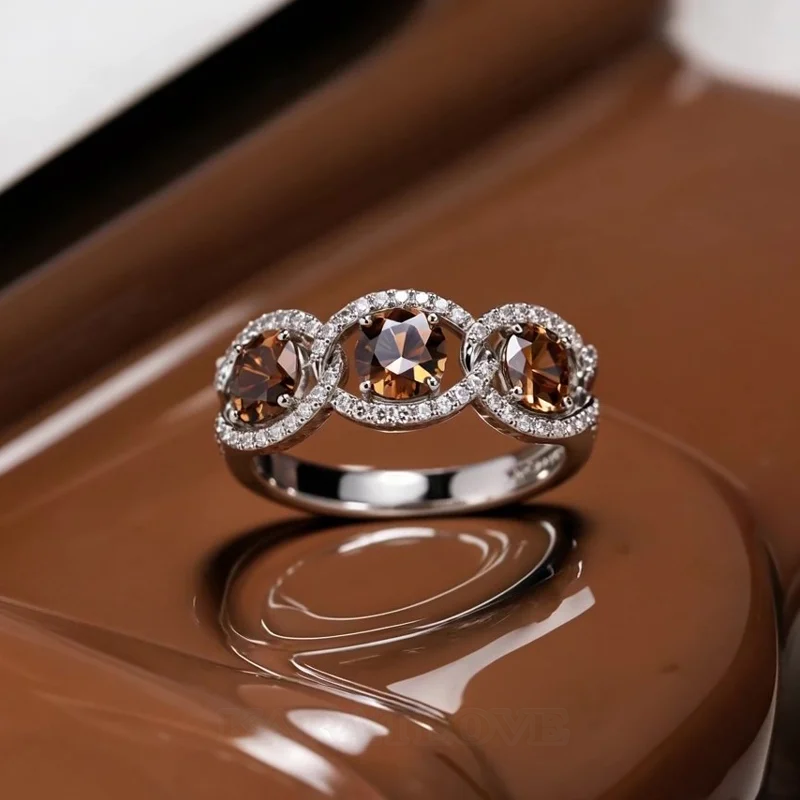 Round Cut Sterling Silver Chain Link Wedding Band Optional Stone/Metal Colors