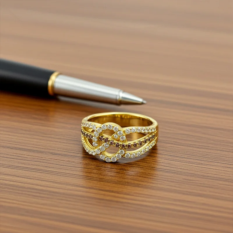 Round Cut Chocolate Sterling Silver Intertwined Knot Wedding Band