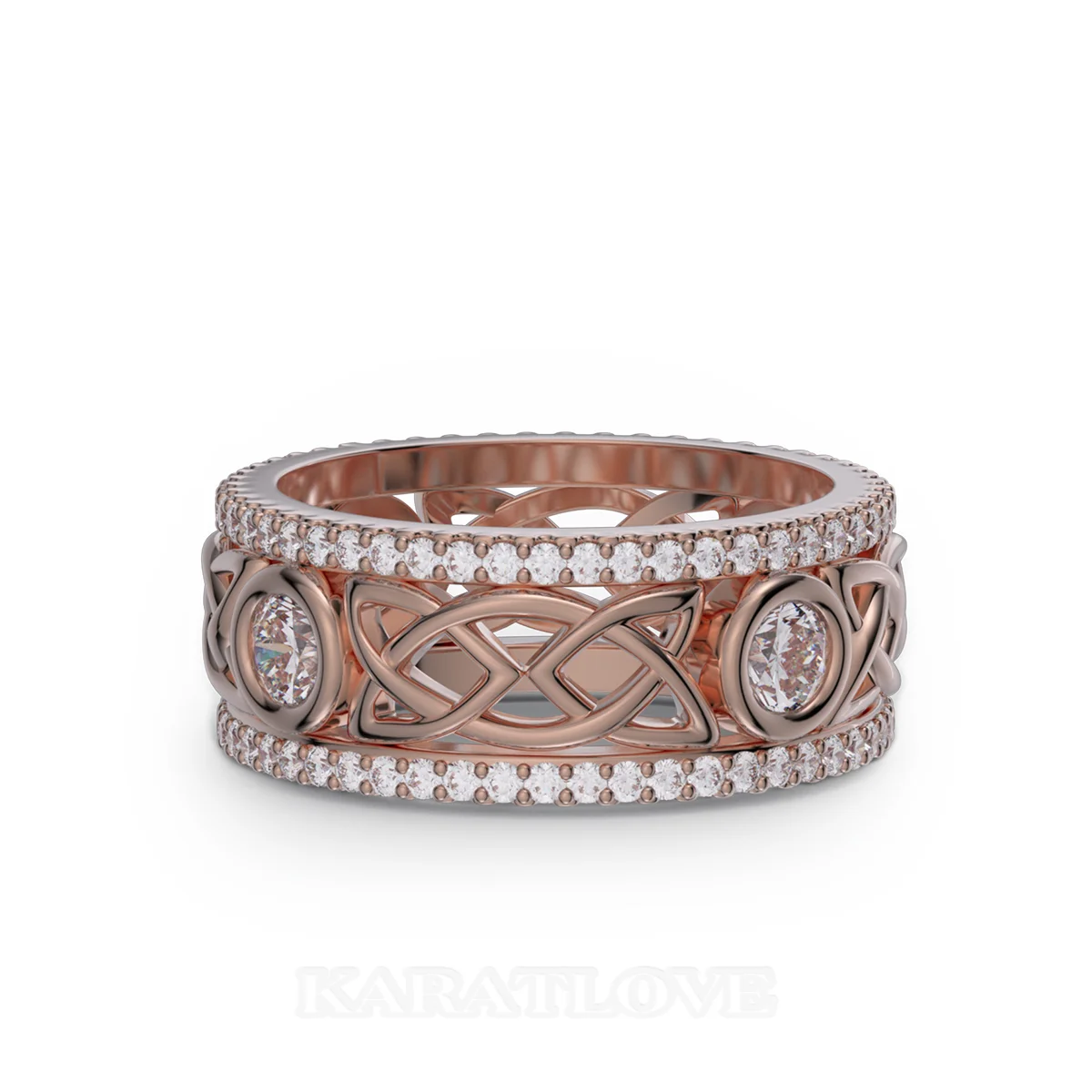 Round Cut Diamond White Sterling Silver Rose Gold Celtic Knot Wedding Ring