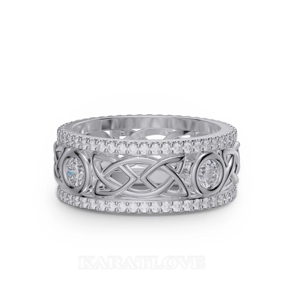 Round Cut Diamond White Sterling Silver Celtic Knot Wedding Ring