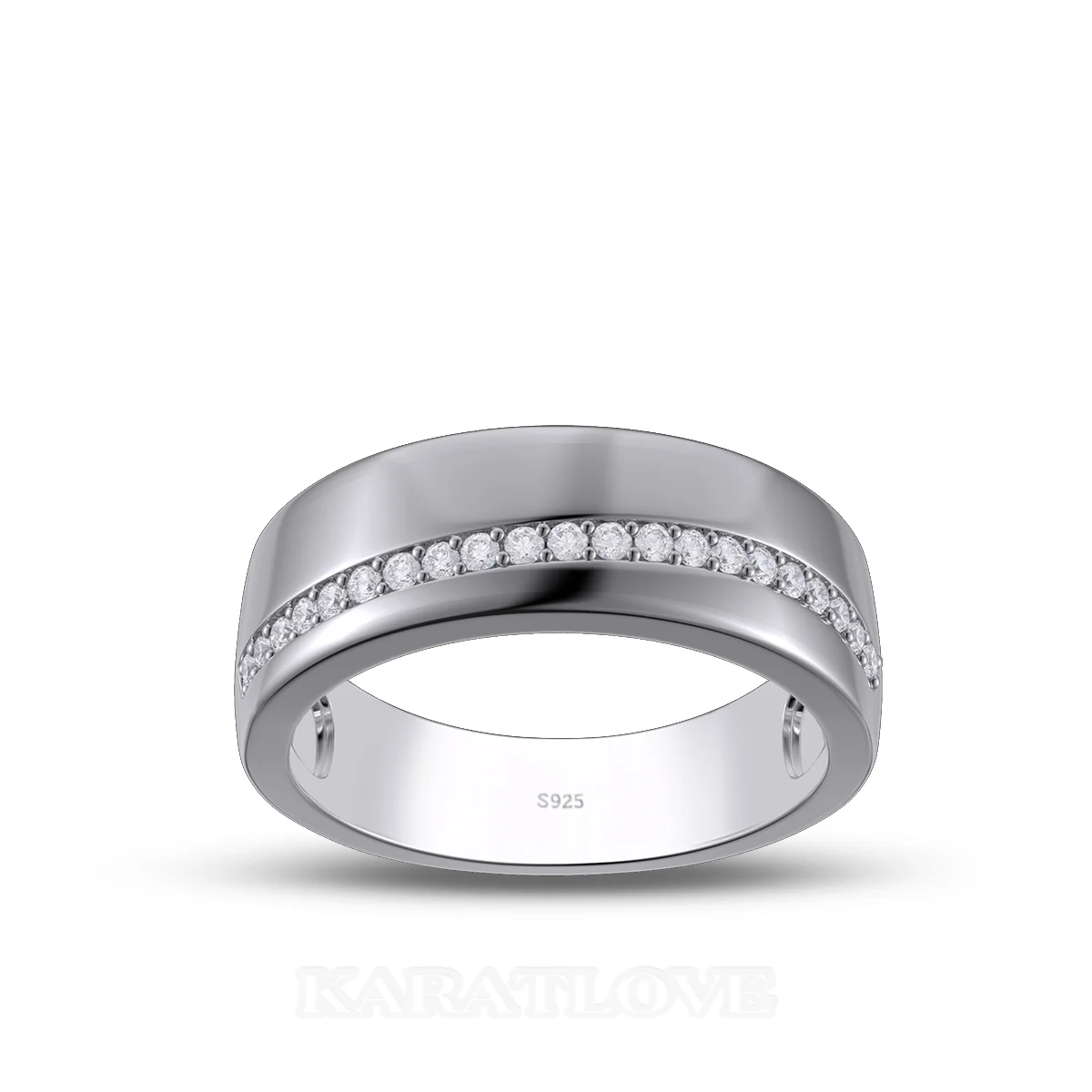 Round Cut Diamond White Sterling Silver Wedding Ring