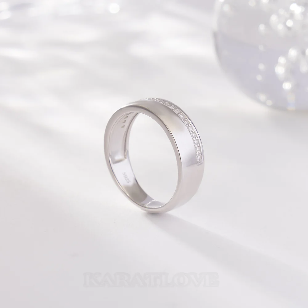 Round Cut Diamond White Sterling Silver Wedding Ring