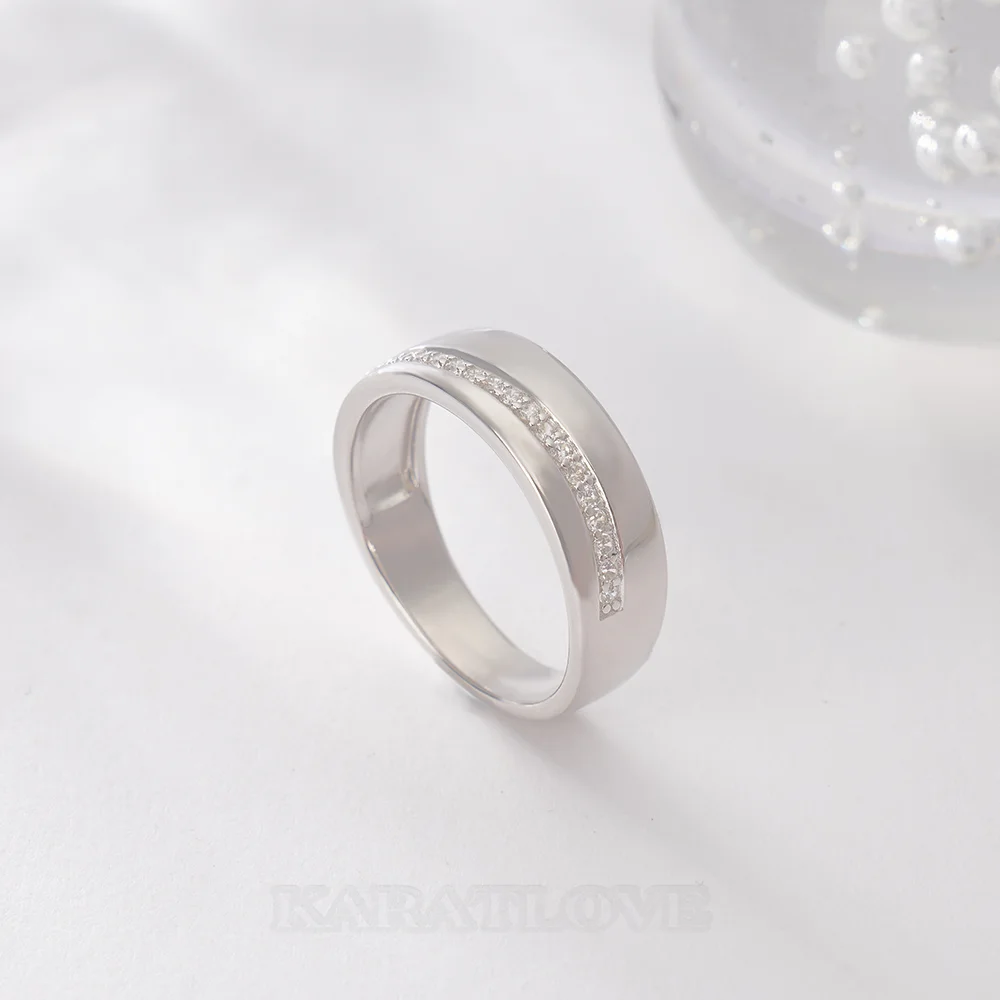 Round Cut Diamond White Sterling Silver Wedding Ring