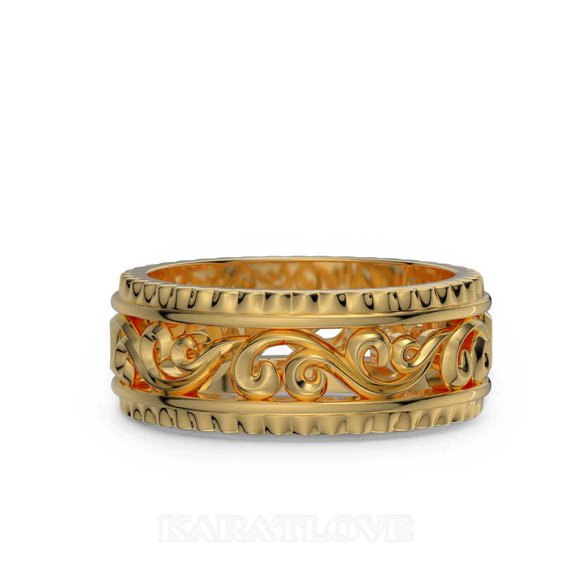 Sterling Silver Yellow Gold Wedding Ring with Hollowed-out Patterns