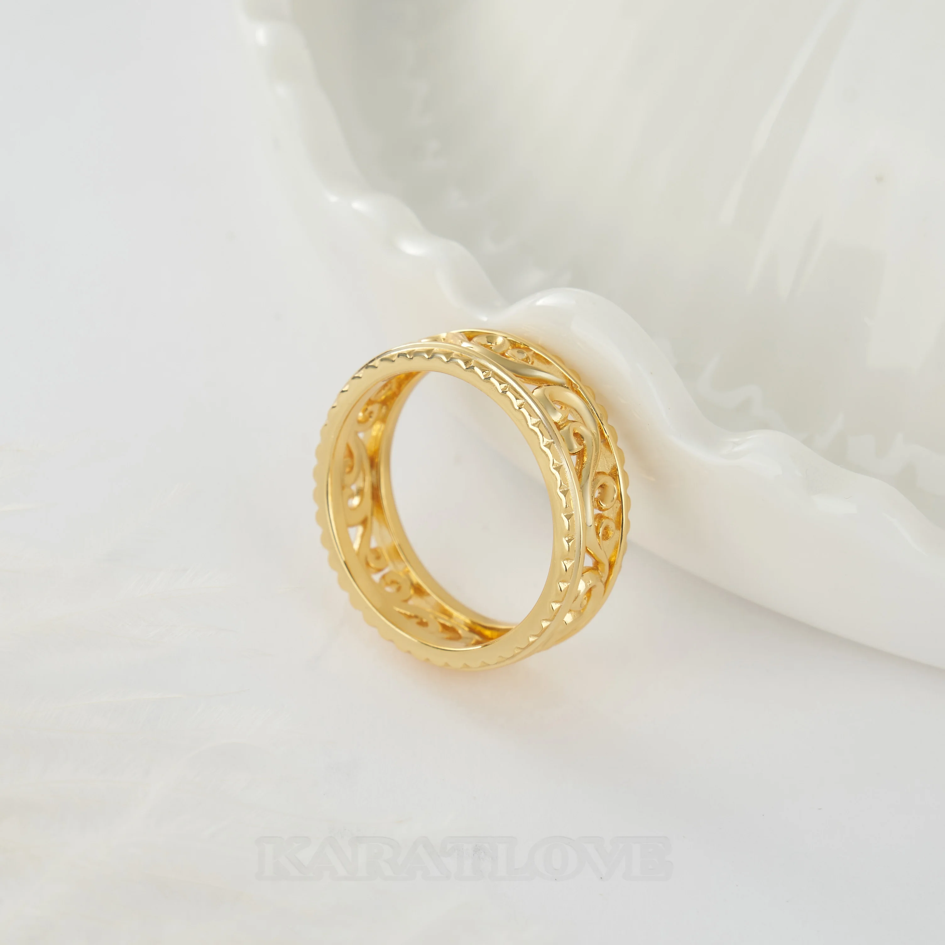 Sterling Silver Yellow Gold Wedding Ring with Hollowed-out Patterns