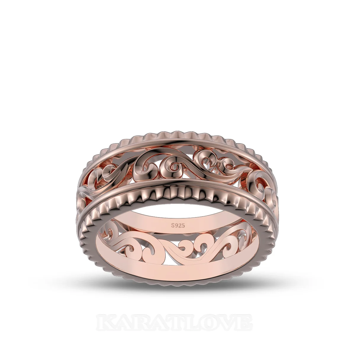 Sterling Silver Rose Gold Wedding Ring with Hollowed-out Patterns