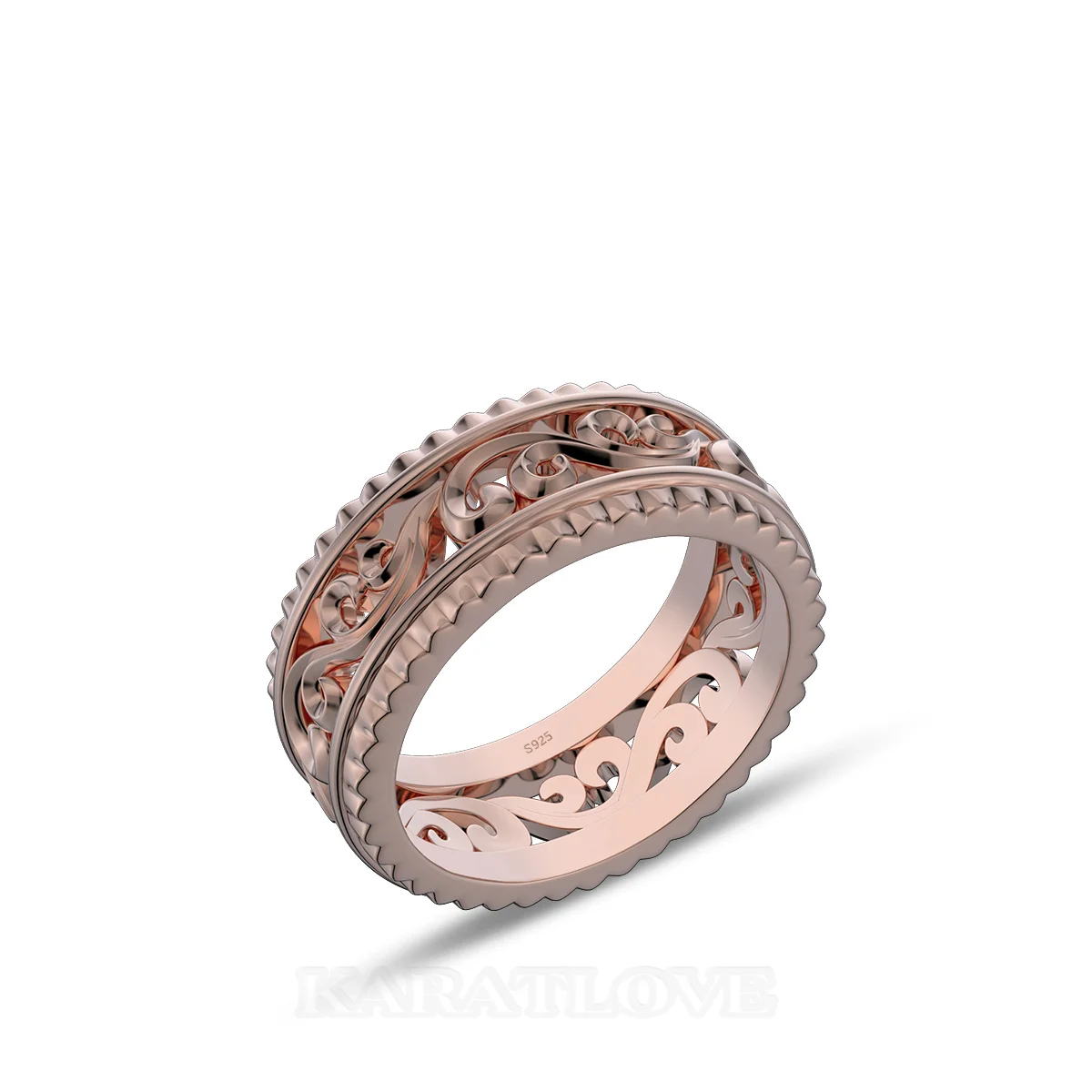Sterling Silver Rose Gold Wedding Ring with Hollowed-out Patterns