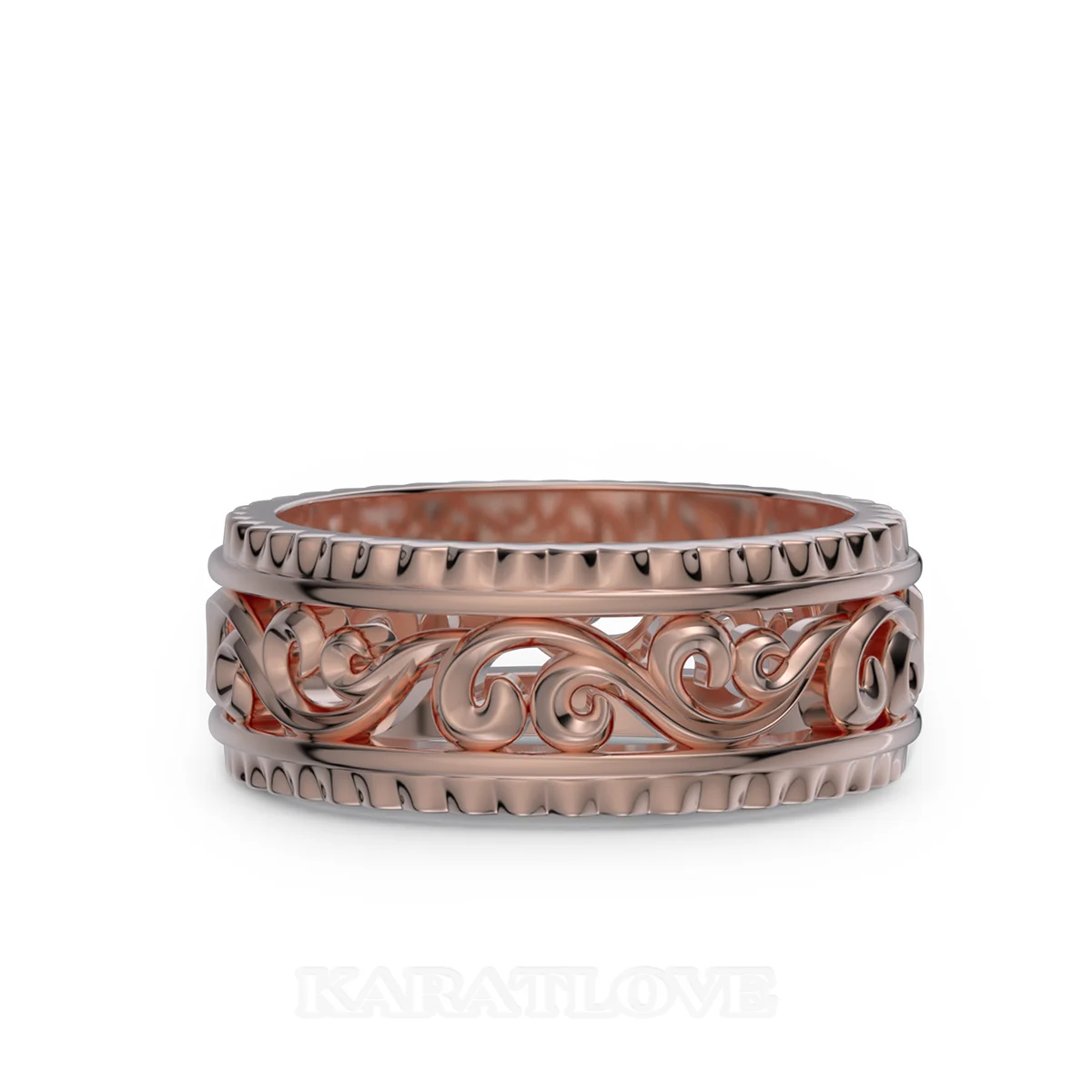 Sterling Silver Rose Gold Wedding Ring with Hollowed-out Patterns