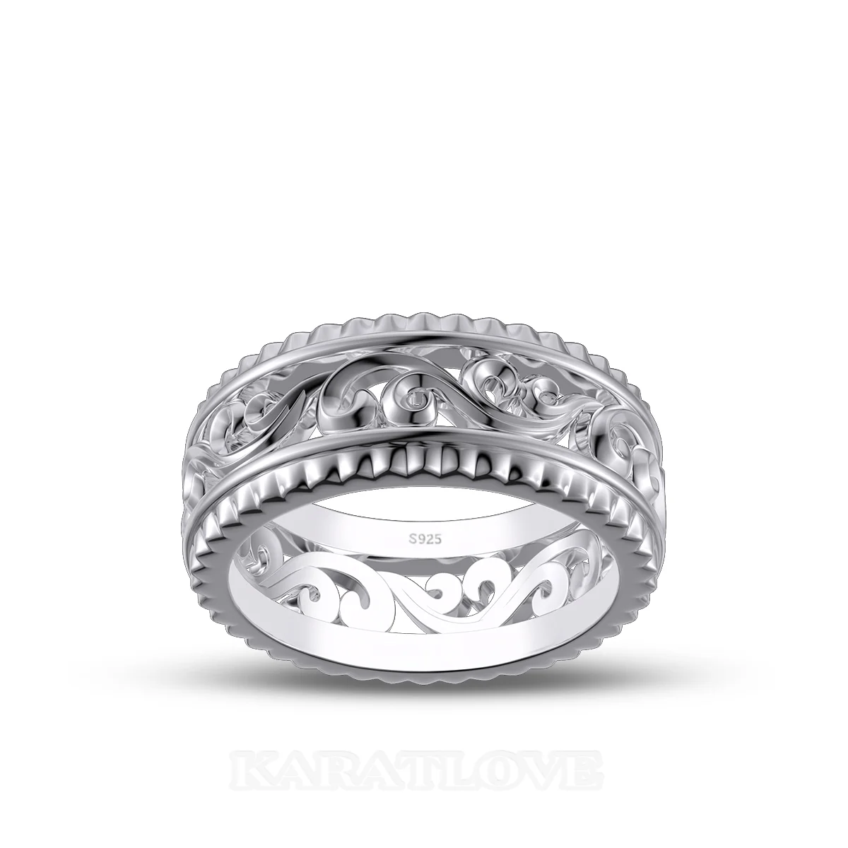 Sterling Silver Wedding Ring with Hollowed-out Patterns