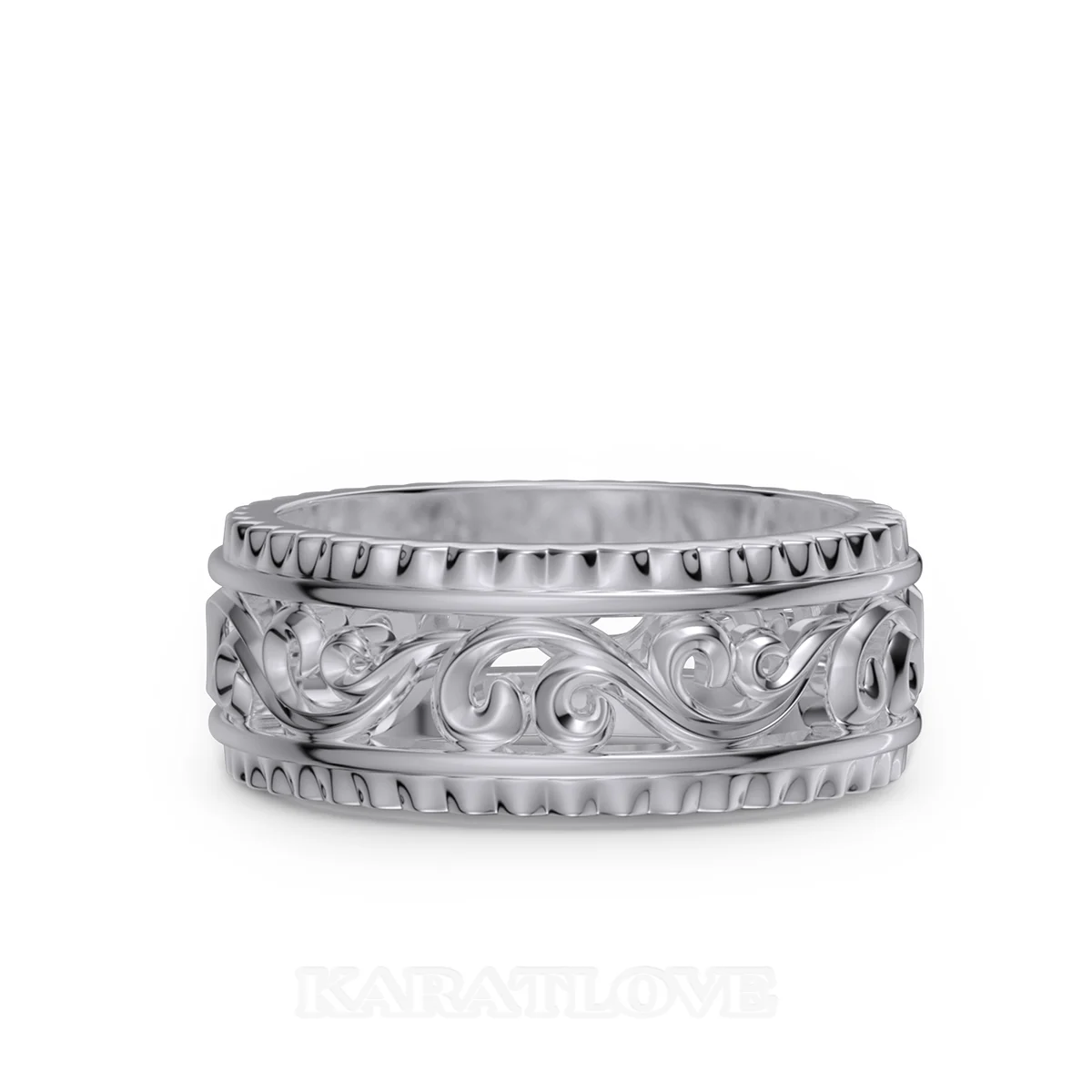 Sterling Silver Wedding Ring with Hollowed-out Patterns