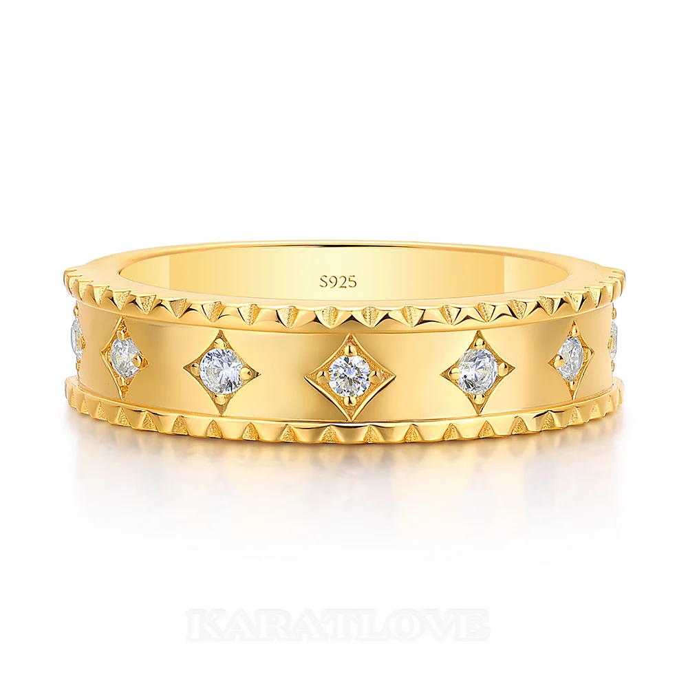 Round Cut Diamond White Sterling Silver Yellow Gold Wedding Ring