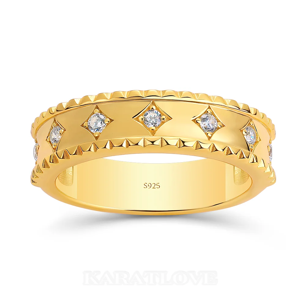 Round Cut Diamond White Sterling Silver Yellow Gold Wedding Ring