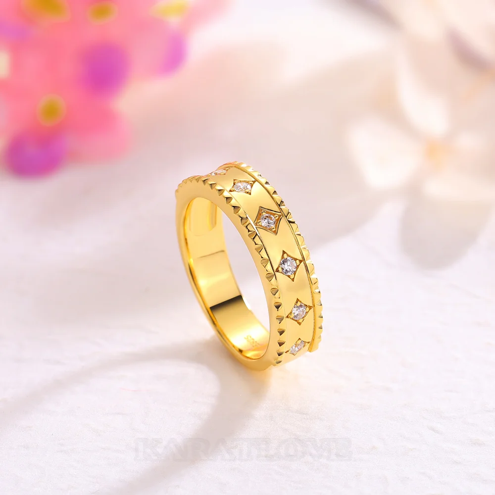 Round Cut Diamond White Sterling Silver Yellow Gold Wedding Ring