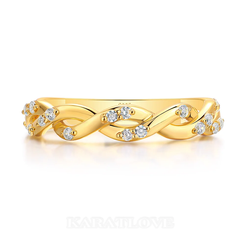 Round Cut Diamond White Sterling Silver Twisted Yellow Gold Wedding Ring