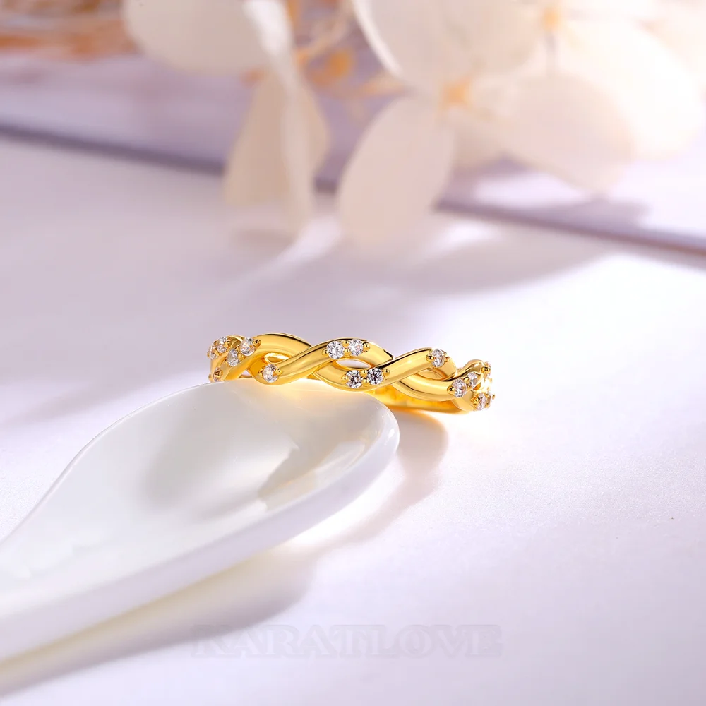 Round Cut Diamond White Sterling Silver Twisted Yellow Gold Wedding Ring