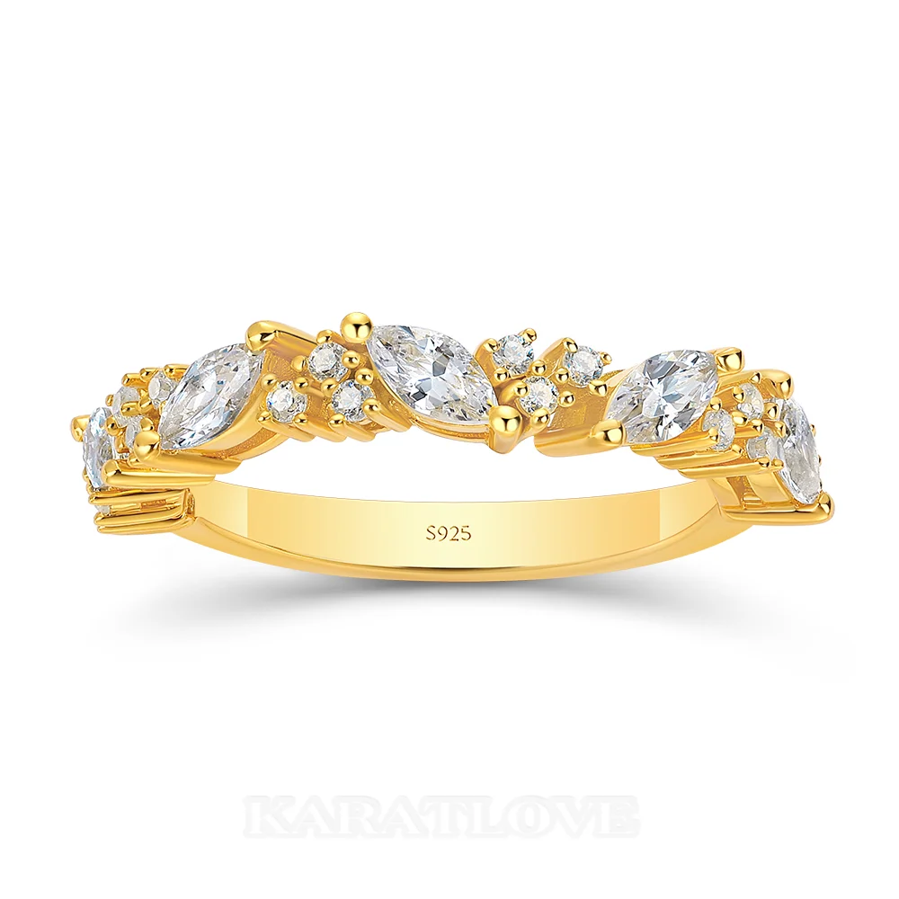 Marquise Cut Diamond White Sterling Silver Yellow Gold Ring