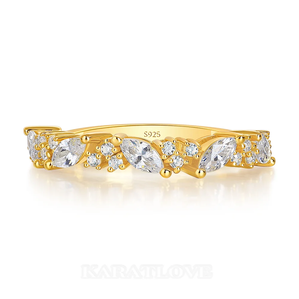 Marquise Cut Diamond White Sterling Silver Yellow Gold Ring