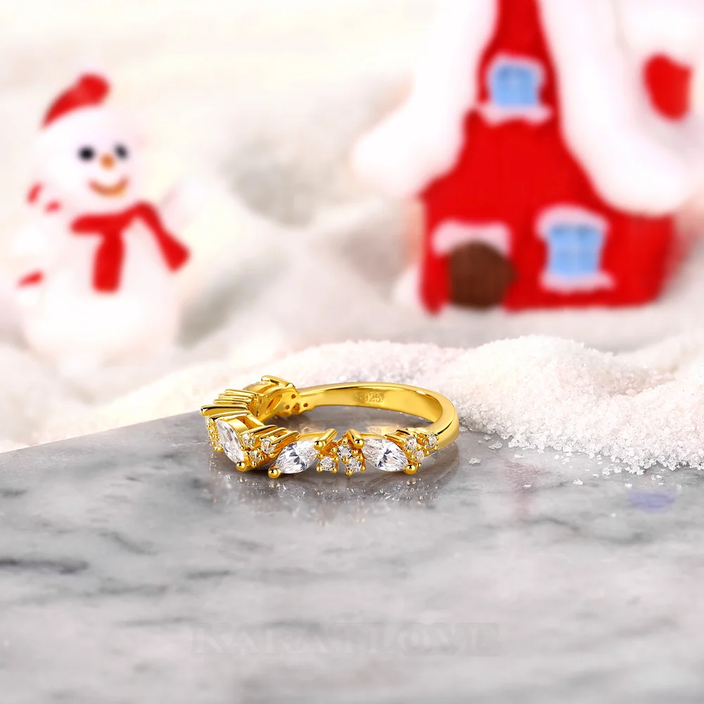 Marquise Cut Diamond White Sterling Silver Yellow Gold Ring