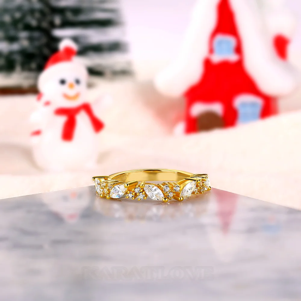 Marquise Cut Diamond White Sterling Silver Yellow Gold Ring