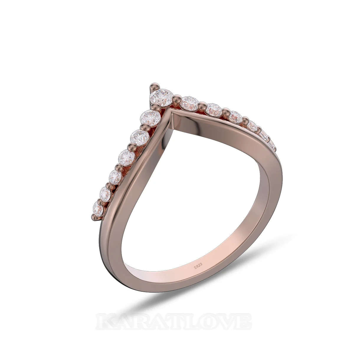 Round Cut Diamond White Sterling Silver Rose Gold Wedding Ring