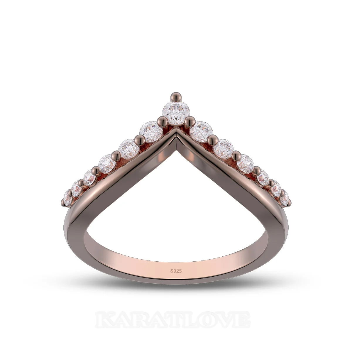 Round Cut Diamond White Sterling Silver Rose Gold Wedding Ring