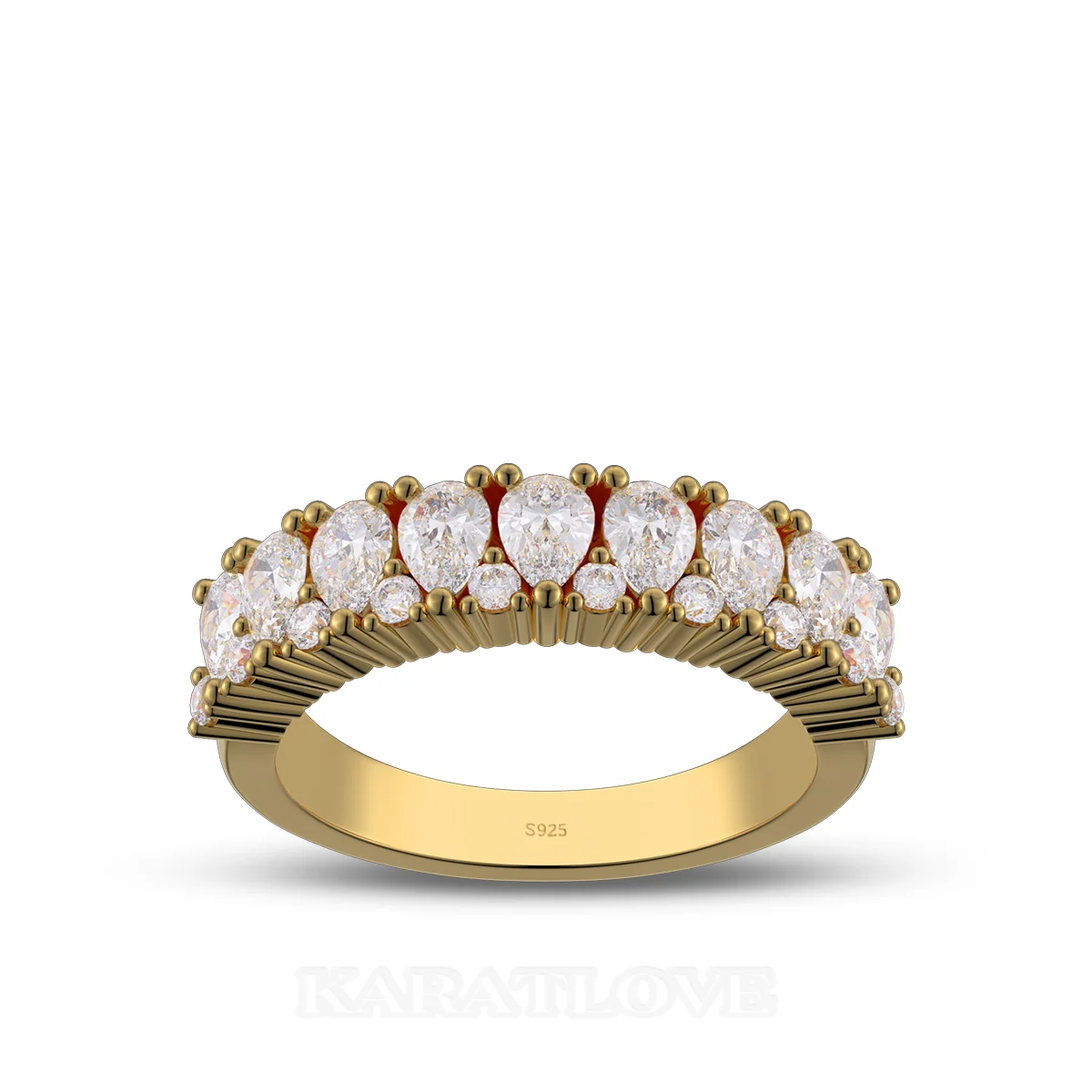 Pear Cut Diamond White Sterling Silver Yellow Gold Wedding Ring