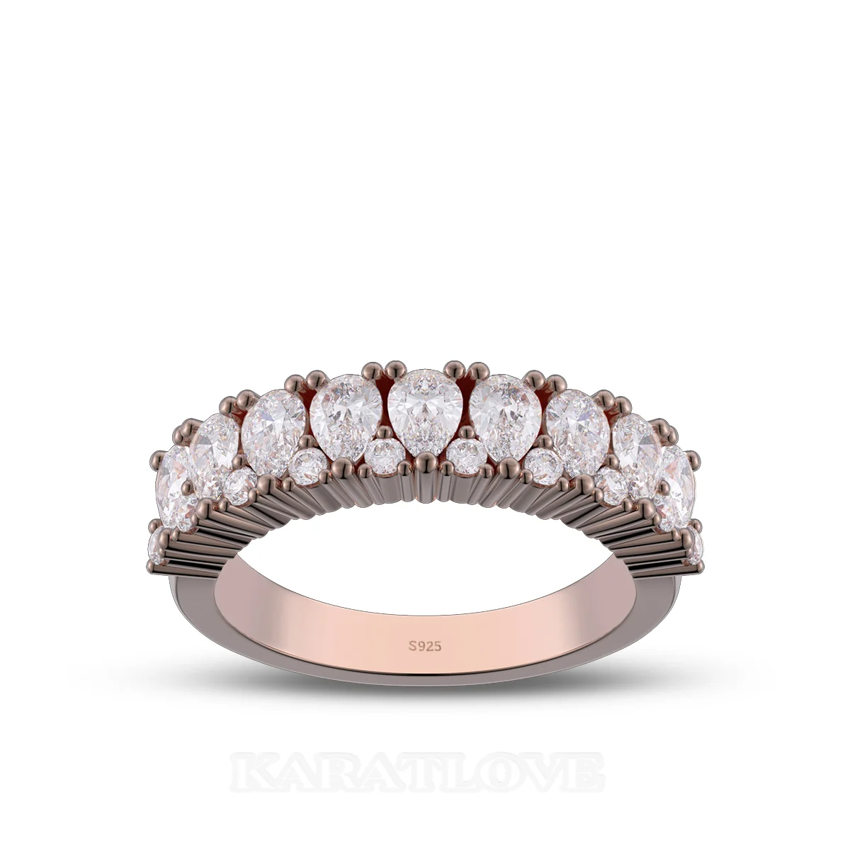 Pear Cut Diamond White Sterling Silver Rose Gold Wedding Ring