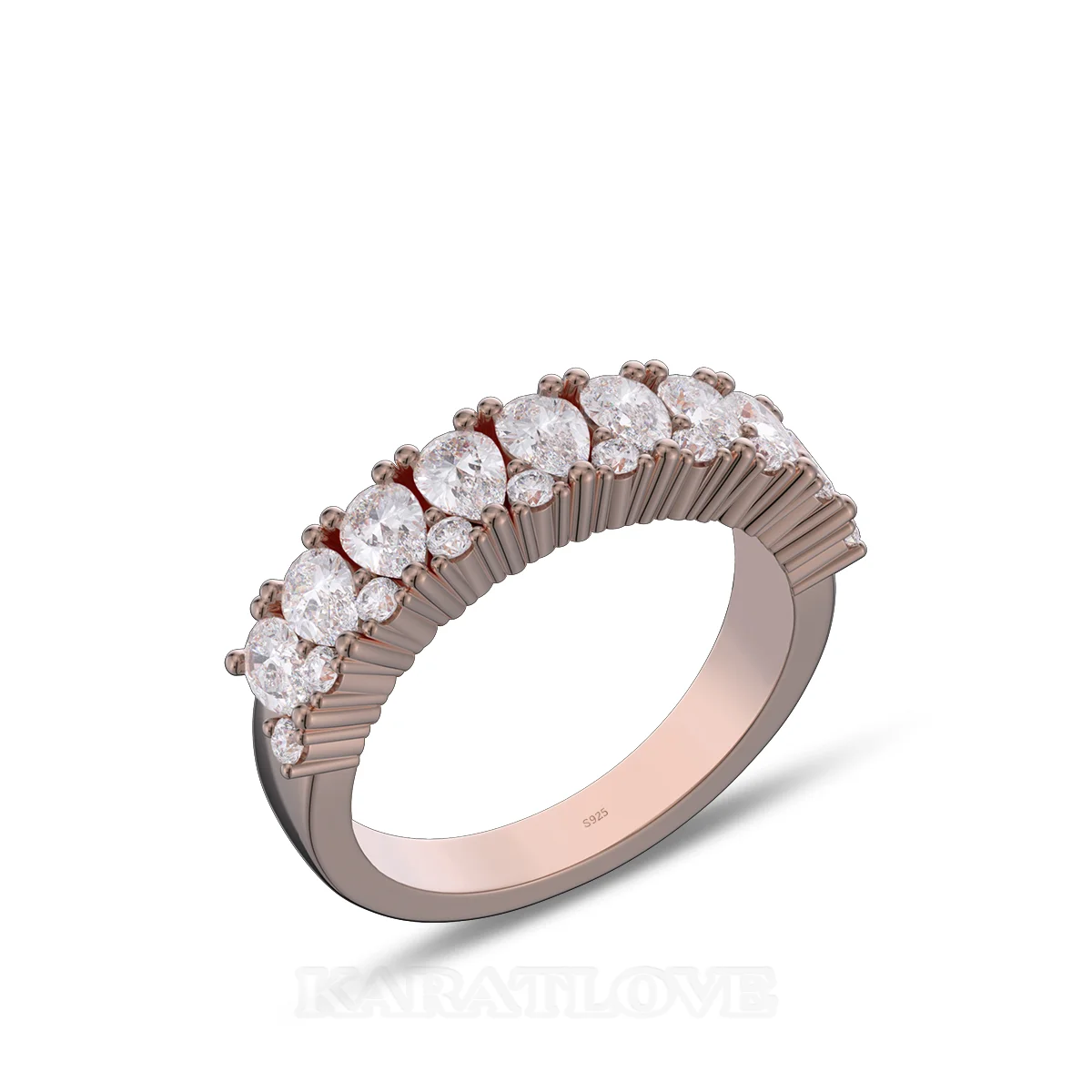 Pear Cut Diamond White Sterling Silver Rose Gold Wedding Ring