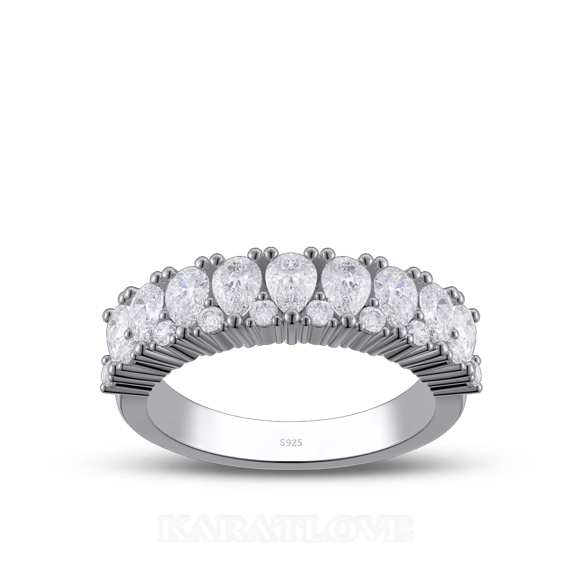 Pear Cut Diamond White Sterling Silver Wedding Ring