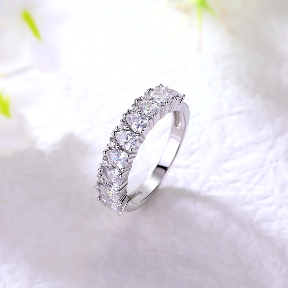 Pear Cut Diamond White Sterling Silver Wedding Ring