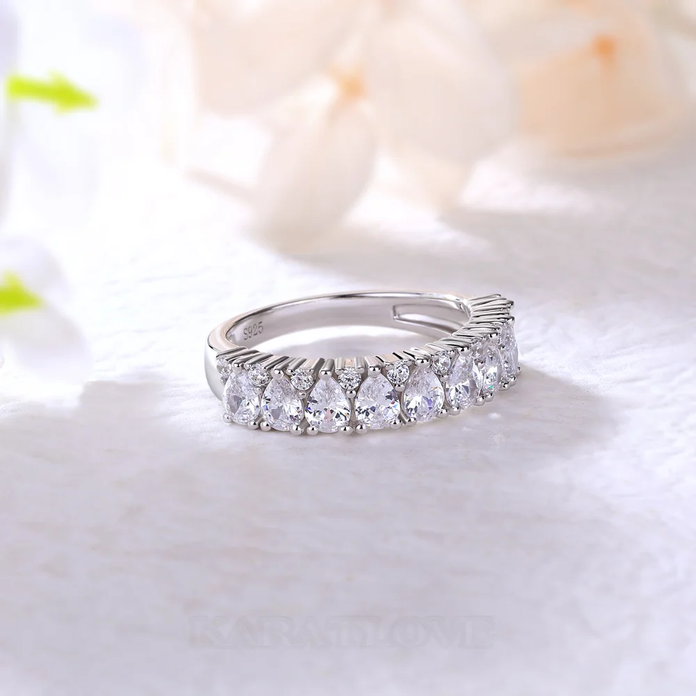 Pear Cut Diamond White Sterling Silver Wedding Ring