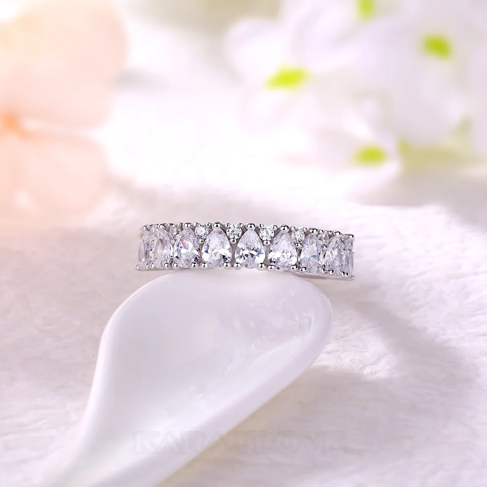 Pear Cut Diamond White Sterling Silver Wedding Ring