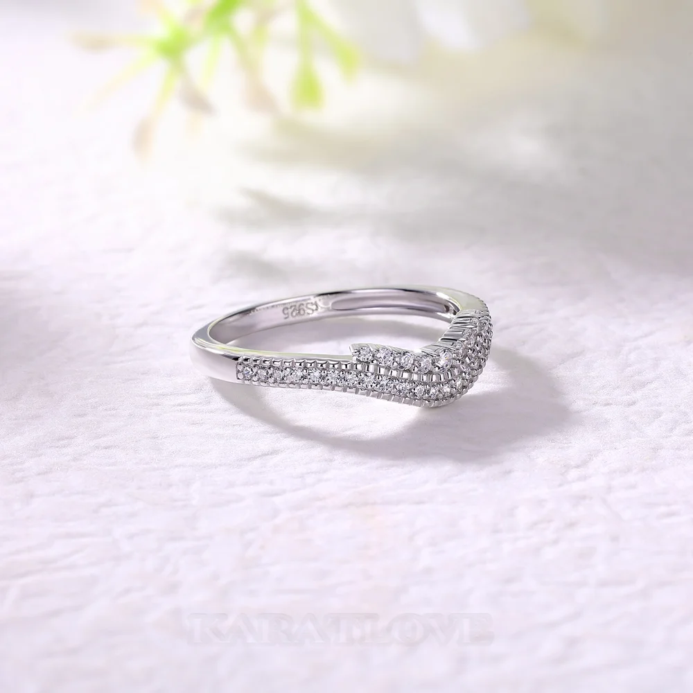 Round Cut Diamond White Sterling Silver Wedding Ring