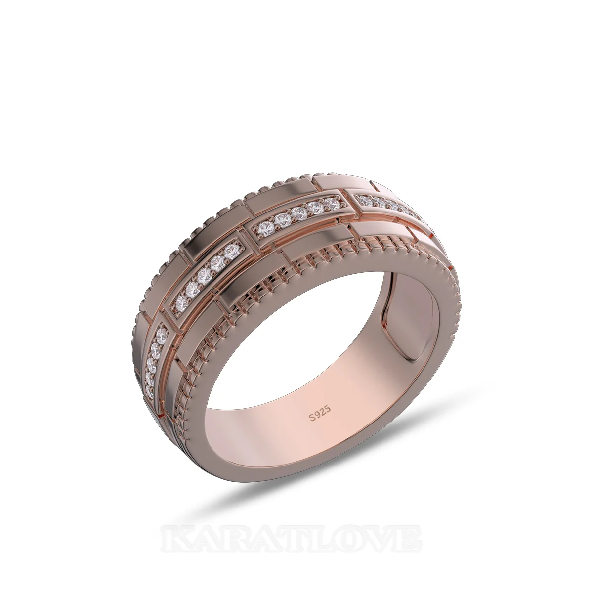 Round Cut Diamond White Sterling Silver Rose Gold Wedding Ring