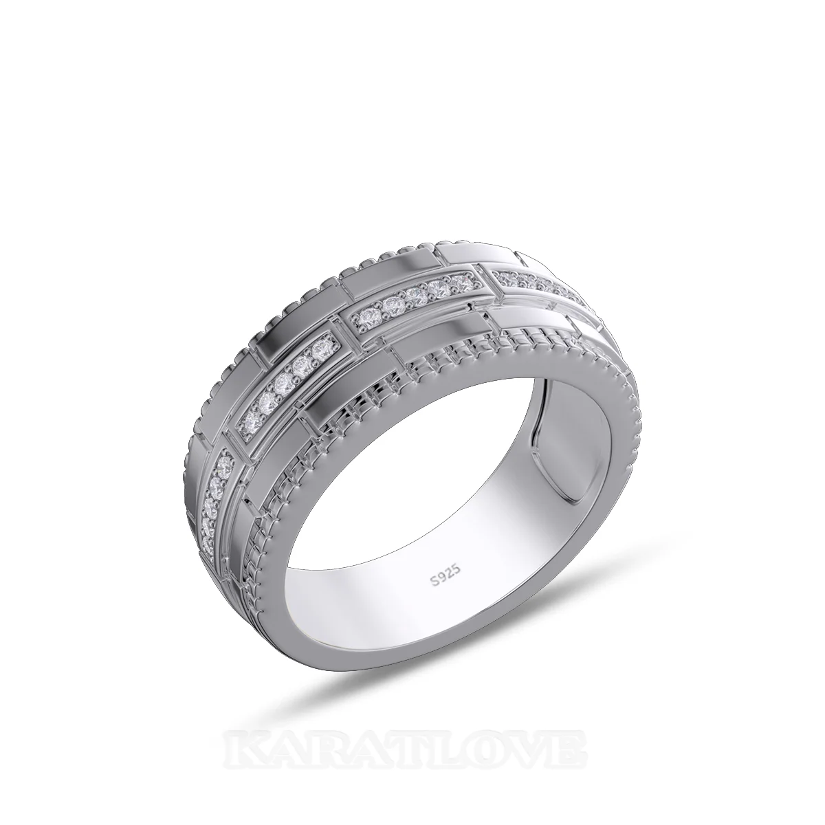 Round Cut Diamond White Sterling Silver Wedding Ring