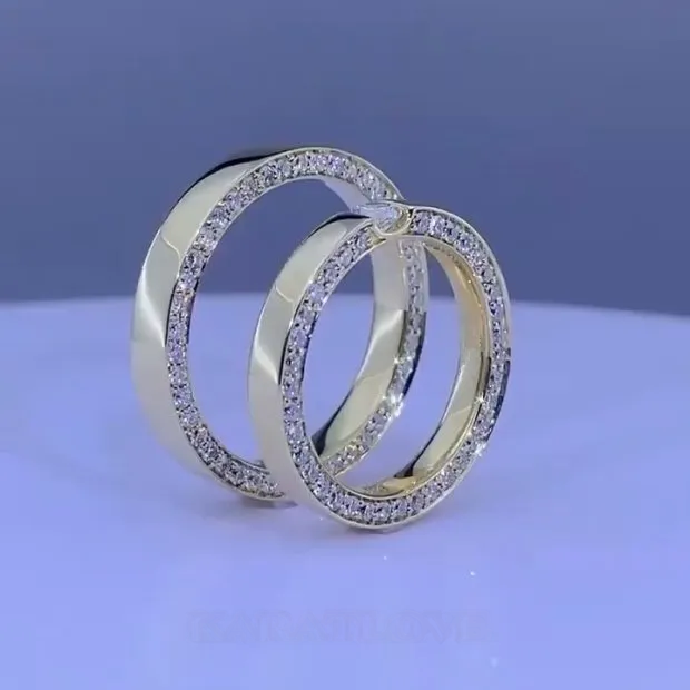 Round Cut Diamond White Yellow Gold Couple Rings in 925 Sterling Silver Round Cut Diamond White Yellow Gold Couple Rings in 925 Sterling Silver