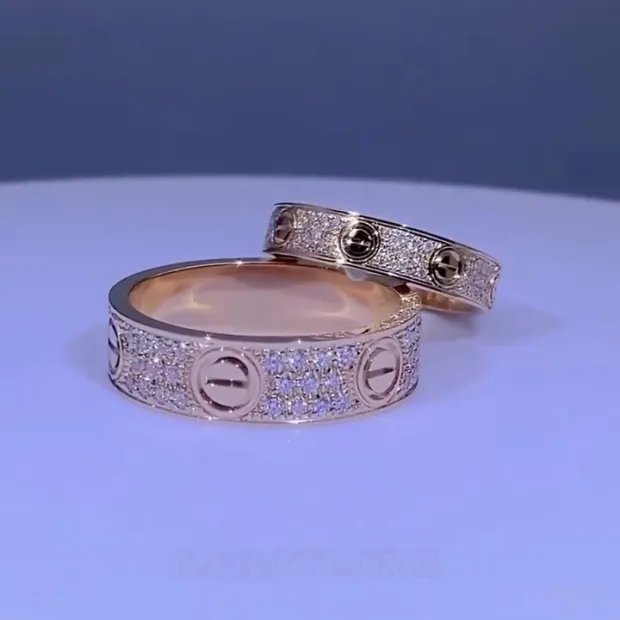 Round Cut Diamond White Rose Gold Couple Rings in 925 Sterling Silver