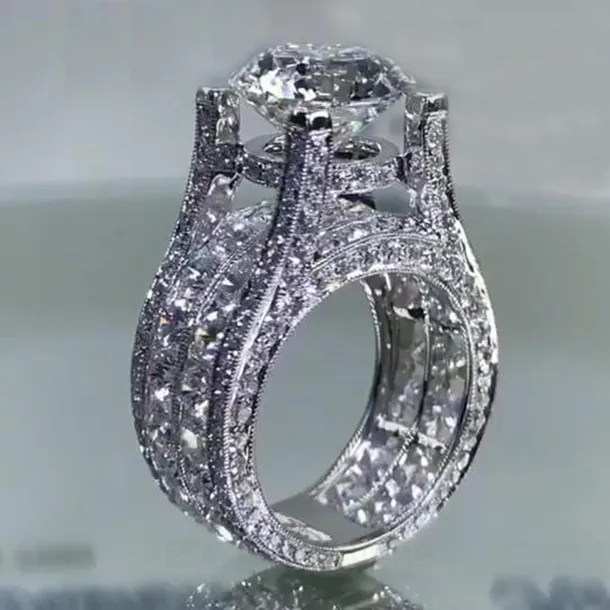 Diamond White Round Cut Sterling Silver Art Deco Engagement Ring