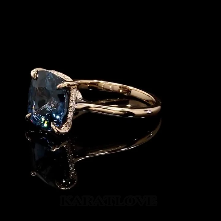 Cushion Cut Sapphire Blue Rose Gold Engagement Ring in 925 Sterling Silver